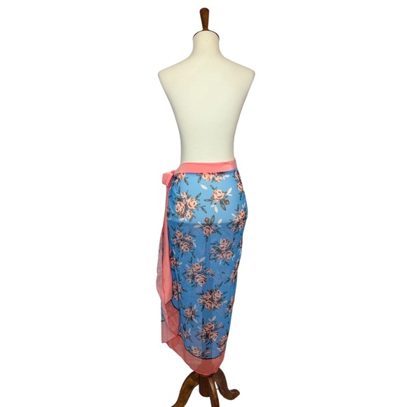 Boho Pink and Blue Floral Sarong Beach Skirt - Picture 6 of 14